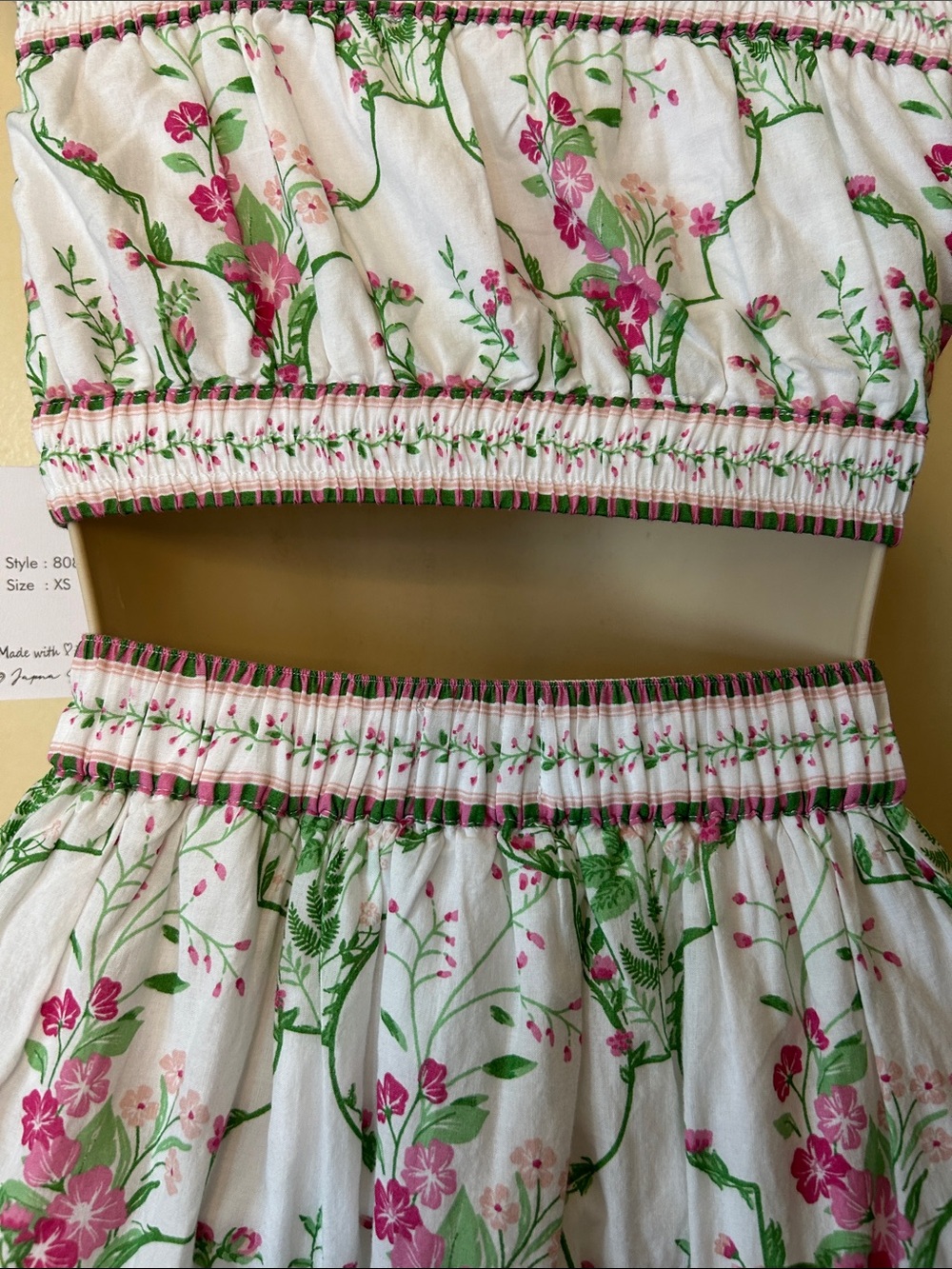 Japna White Floral Crop Top and Maxi Skirt Set with Pink and Green Print - Picture 8 of 12